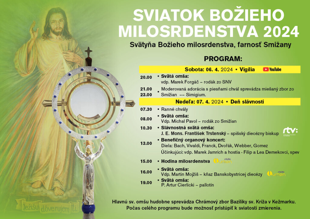 Pozvánka na sv. omšu vo Svätyni Božieho milosrdenstva v Smižanoch